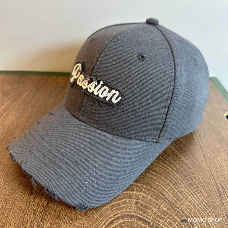 Women's Distressed Cotton Baseball Cap with Embroidered Quote Stornfield