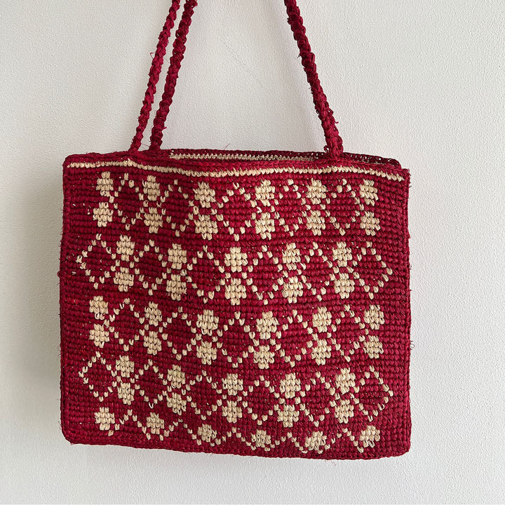 Handcrafted knit bag with floral design Stornfield