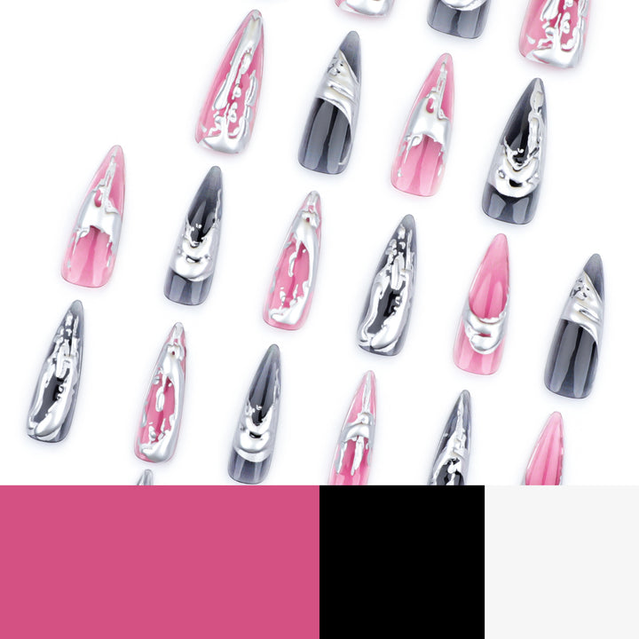 Creative stiletto nails with unique metallic details Stornfield