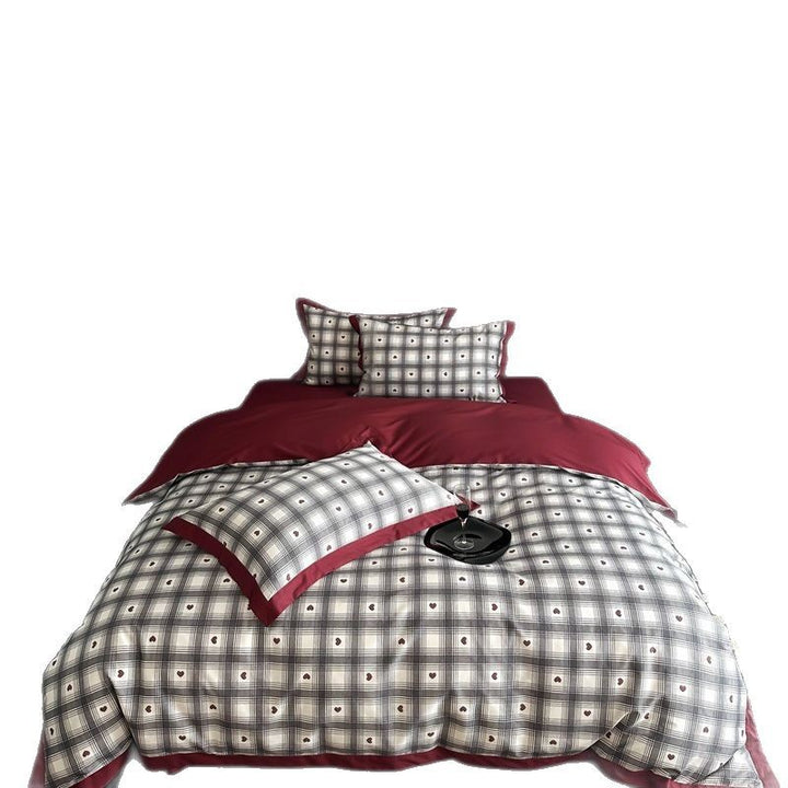 Plaid Brushed Cotton Duvet Cover Set with Contrast Border & Envelope Shams
