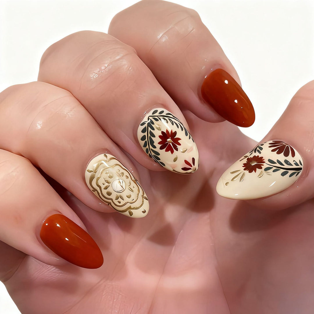 Artistic Floral Design Acrylic Nail Enhancements Stornfield