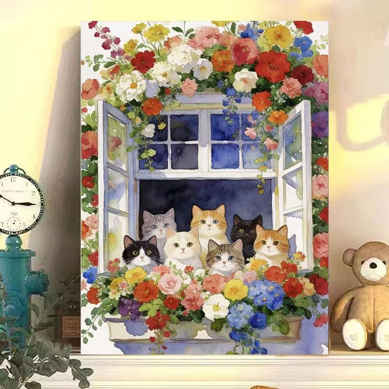 Floral Cat Illustration Canvas Art Stornfield