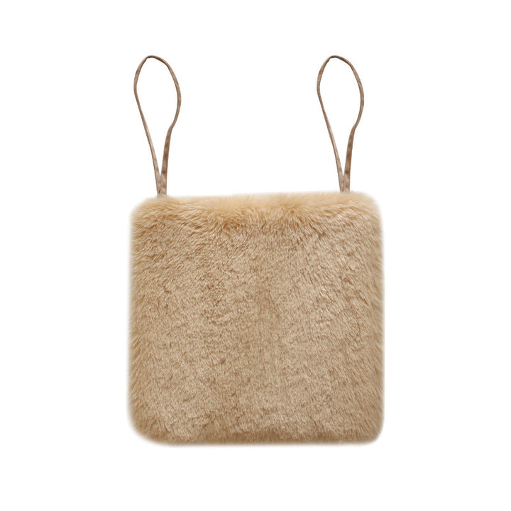 Compact faux fur crossbody bag with chevron pattern and narrow straps