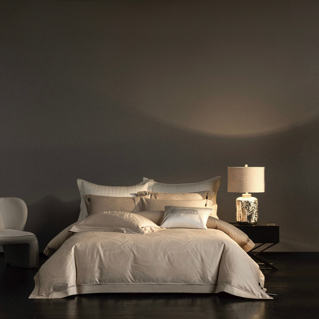 Luxury Jacquard Duvet Cover Set with Quilted Shams & Decorative Cushions