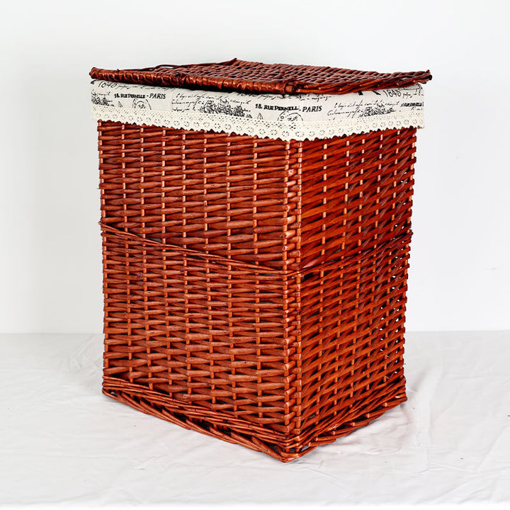 Ladies laundry basket with checked fabric cover and elegant lace trim Stornfield