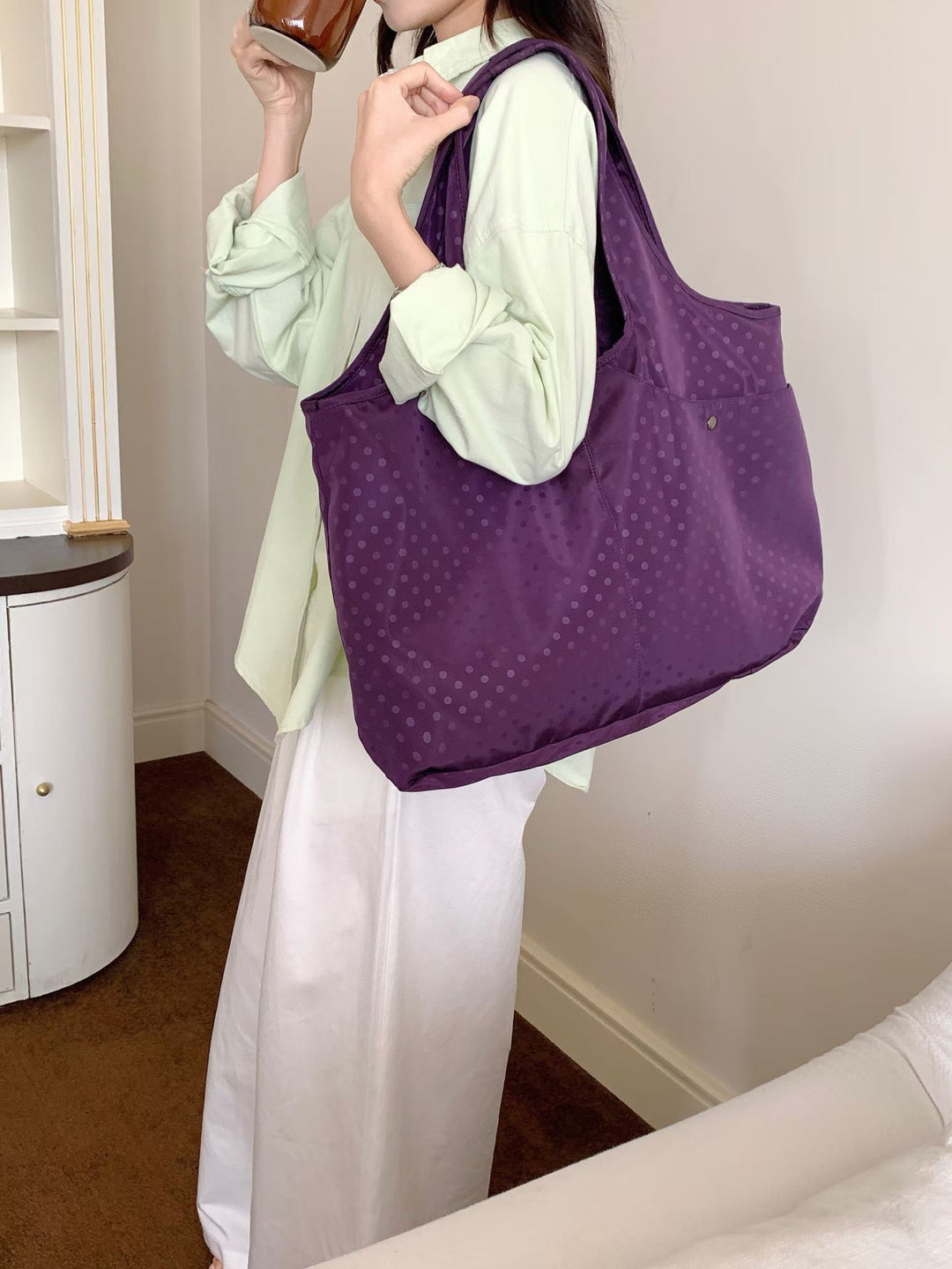 Spacious Polka Dot Shoulder Bag
