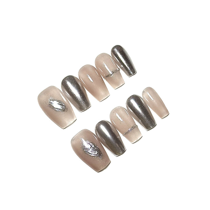 Premium Press-On Nail Art with Metallic and Glossy Finish