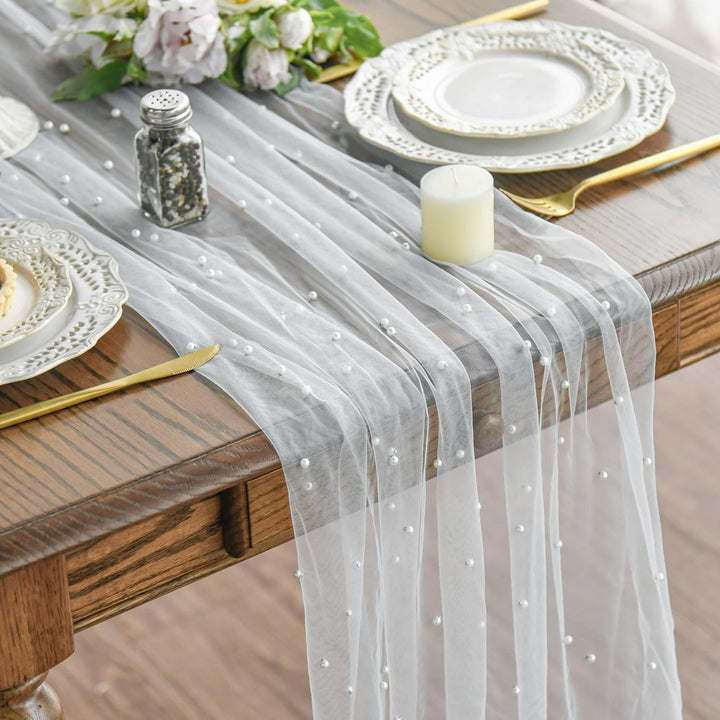 Elegant Table Runner with Pearl Detailing Stornfield