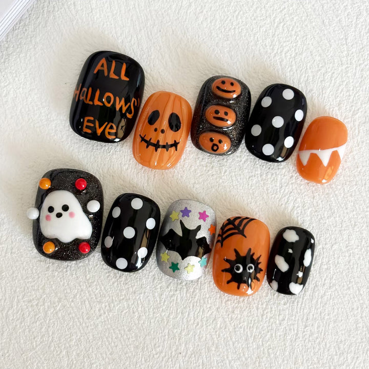 Themed Press-On Nail Set Featuring Halloween Motifs Stornfield