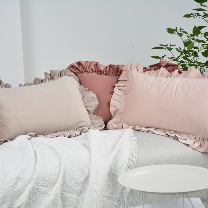 Plush Velvet Ruffled Rectangular Pillow Sham with Hidden Zipper