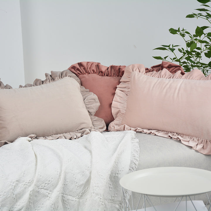 Plush Velvet Ruffled Rectangular Pillow Sham with Hidden Zipper
