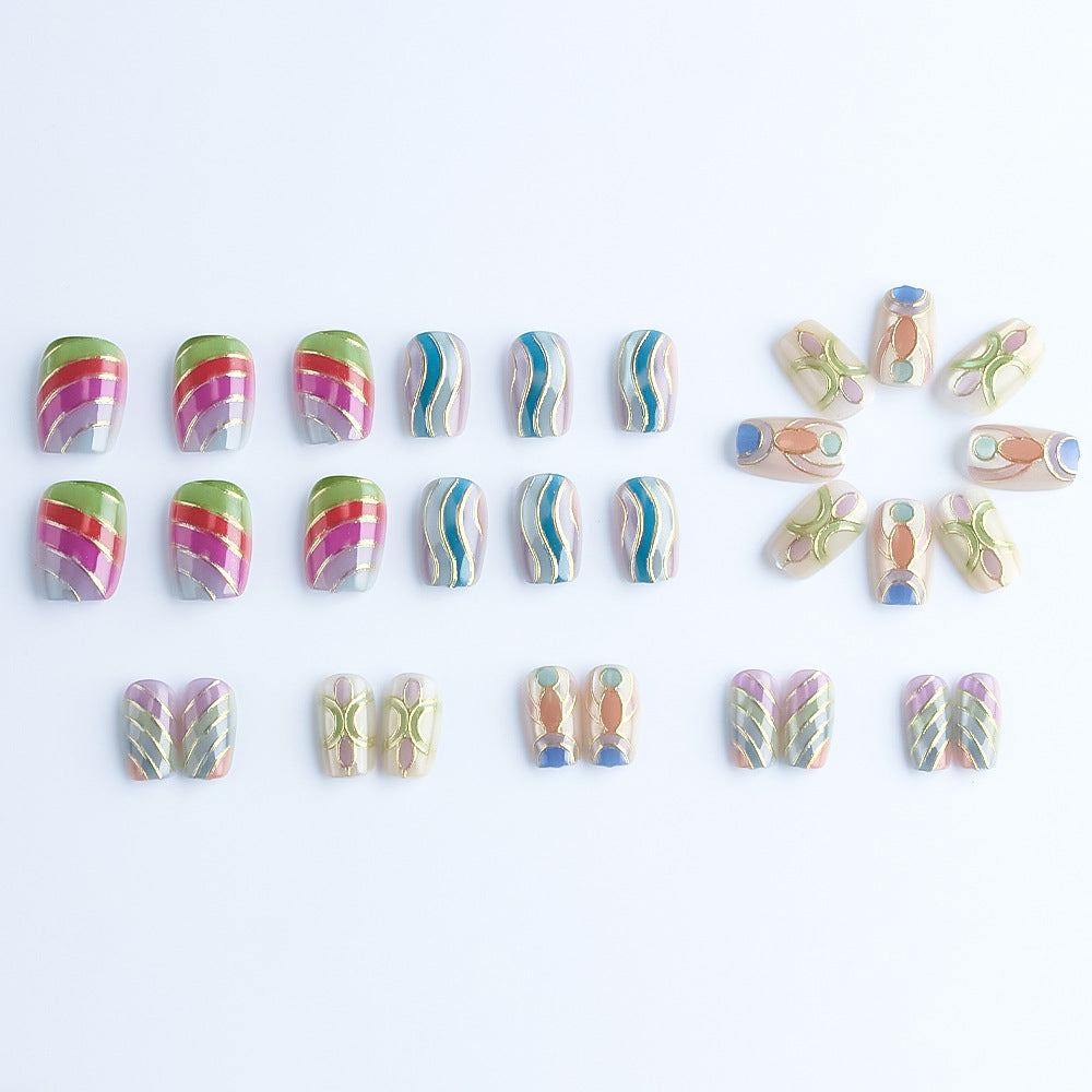 Artistic Press-On Nail Set with Gold Accents Stornfield