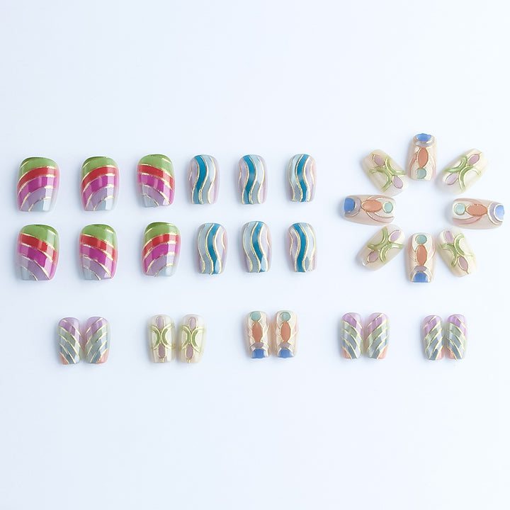 Artistic Press-On Nail Set with Gold Accents Stornfield