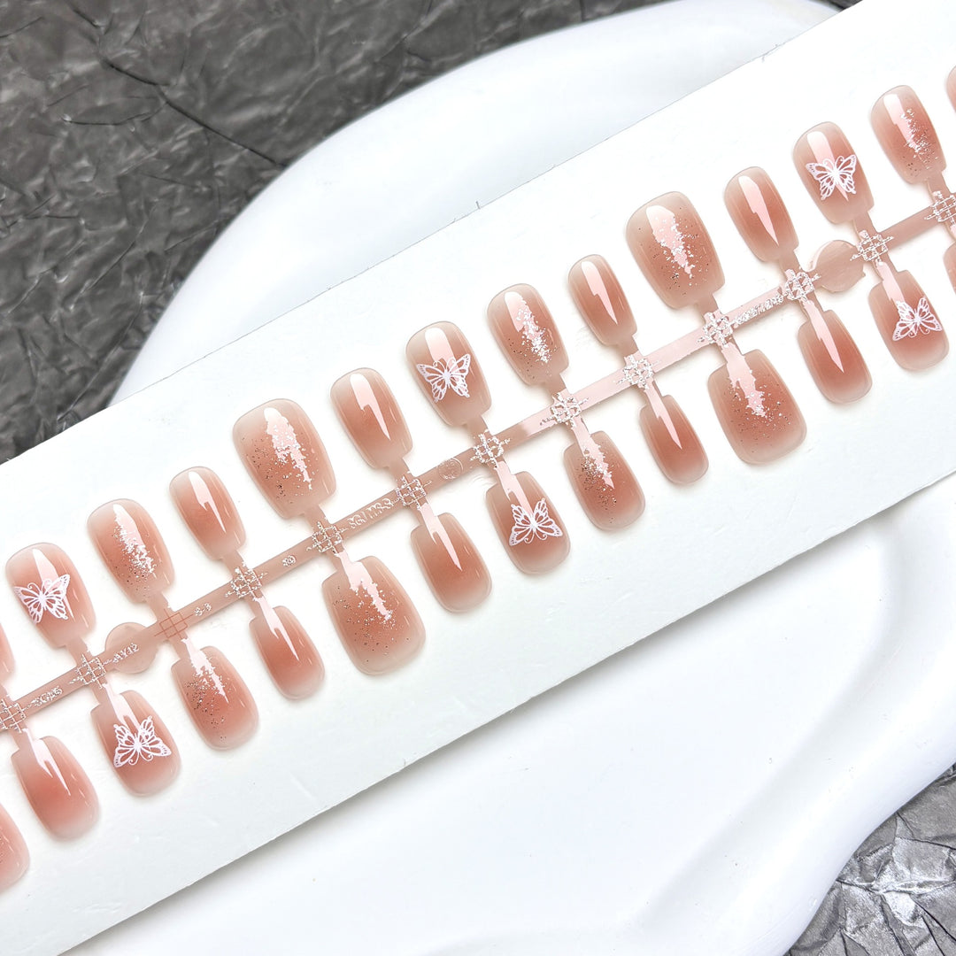 Elegant Press-On Nail Art Set with Butterfly Design