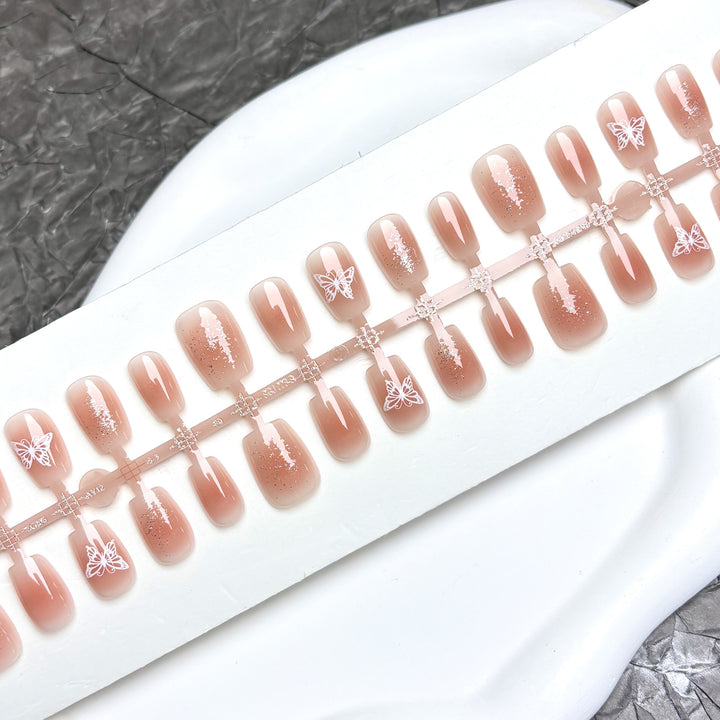 Elegant Press-On Nail Art Set with Butterfly Design