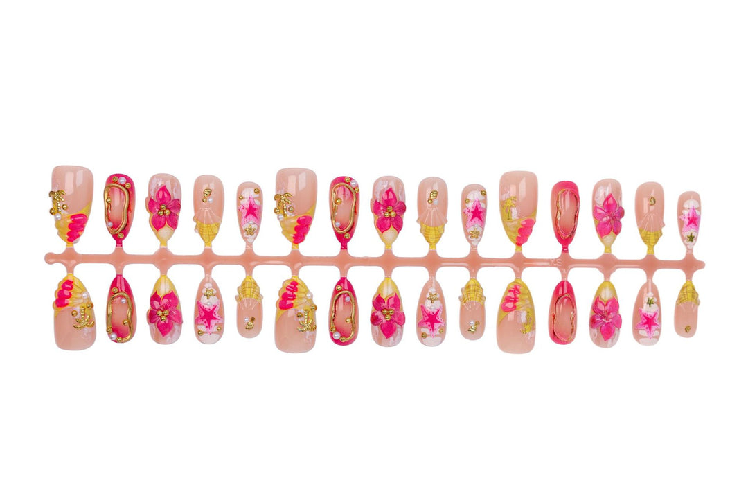 Artificial nail set with floral patterns and luxurious decorations Stornfield