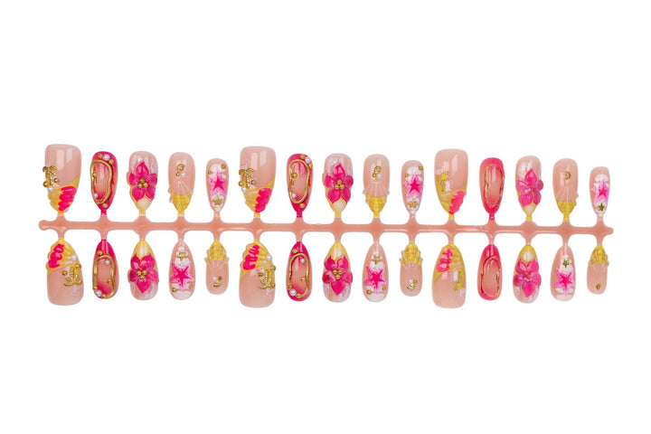 Artificial nail set with floral patterns and luxurious decorations Stornfield