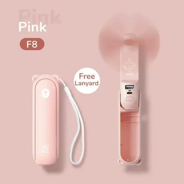 Unisex one size foldable rechargeable portable mini fan with integrated USB power bank and lanyard Stornfield