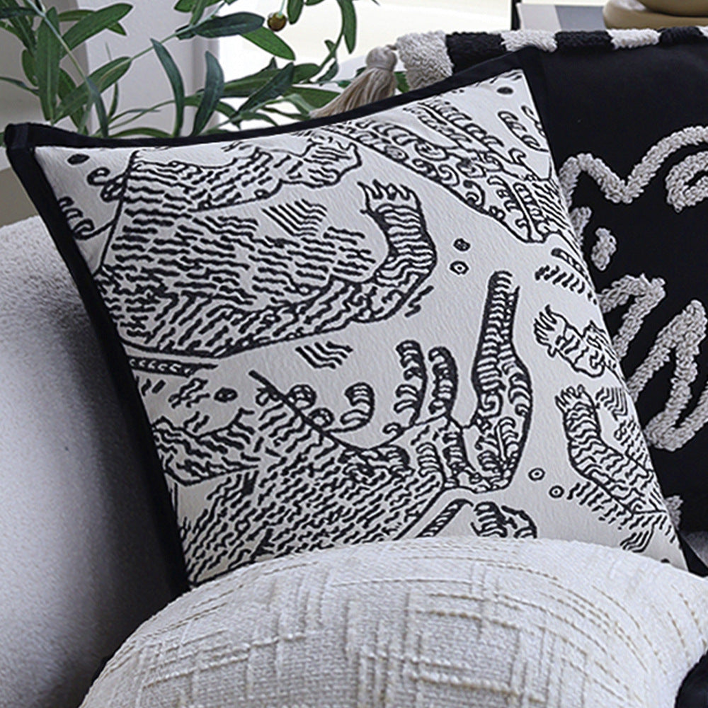 Square cushion cover in linen look with geometric relief, piping edge and concealed zipper Stornfield