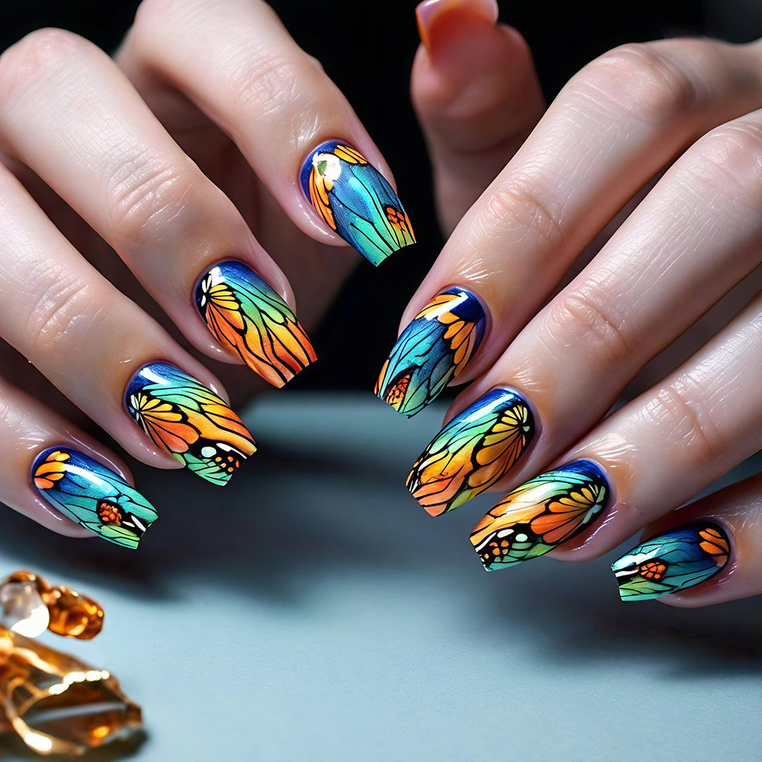 Artificial nails with floral design and bright colors Stornfield