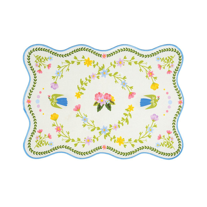 Decorative wavy table set with pomegranate and parrot motif Stornfield