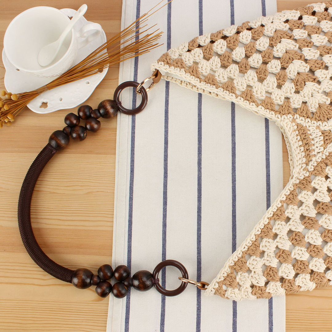 Handmade straw tote bag with elegant wooden handles Stornfield