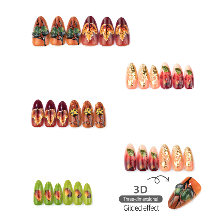 Artistic Autumn Leaf Press-On Nail Art Set