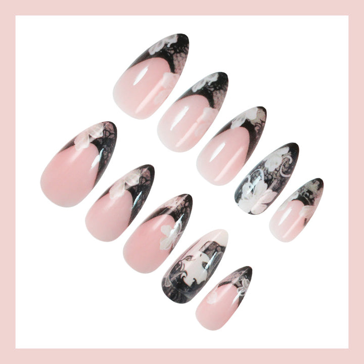 Artificial nail set with elegant tips and floral decorations Stornfield