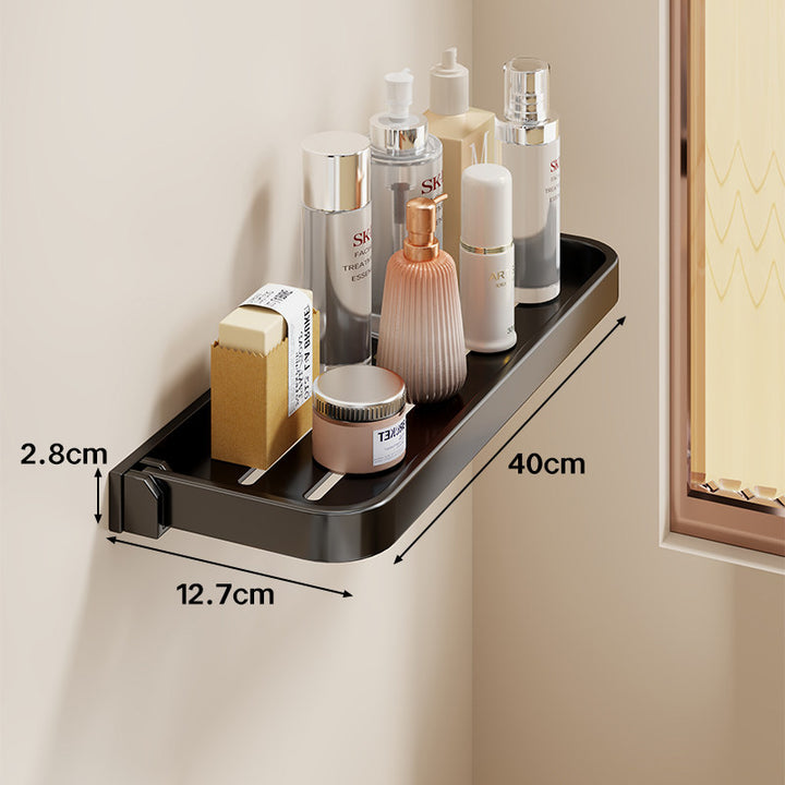 Wall-Mounted Slim Adhesive Bathroom Shelf Tray with Slotted Drainage and Rounded Edges