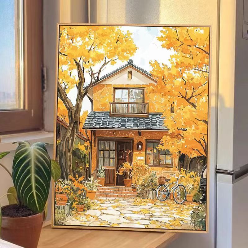 Autumn House Scene Canvas Wall Art Stornfield