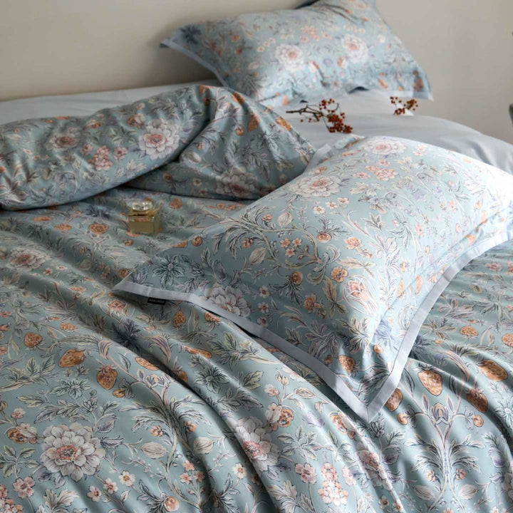 Luxurious satin bedding set with floral and berry design