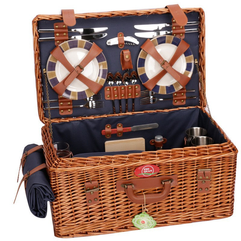 Ladies luxurious picnic basket with integrated crockery set and insulated cooler compartment Stornfield