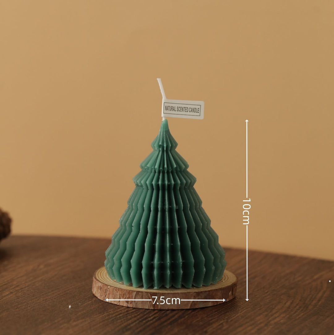 Hand-Poured Textured Pine-Tree Sculptural Tabletop Candle