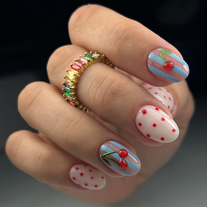 Creative art nails with cherry design Stornfield