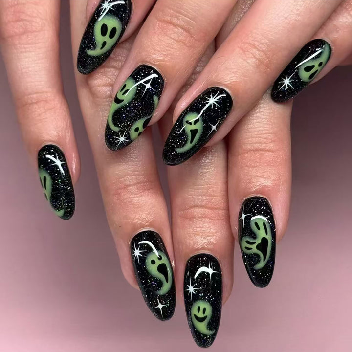 Ghost-Themed Stiletto Press-On Nail Art Stornfield