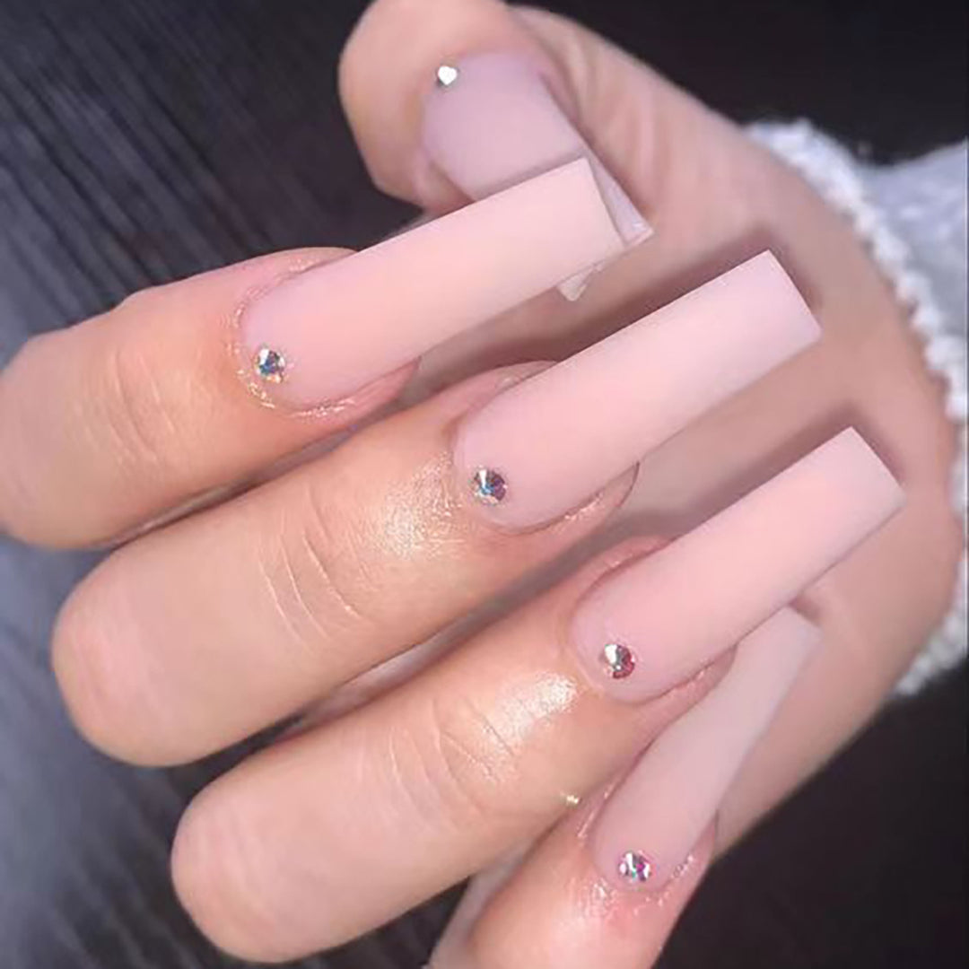 Long Matte Square Press-On Nails with Rhinestone Accents Stornfield