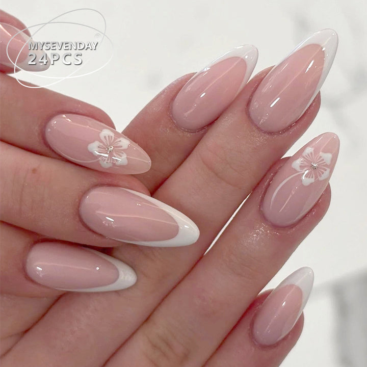 Elegant Stiletto Press-On Nail Set with Floral Design Stornfield