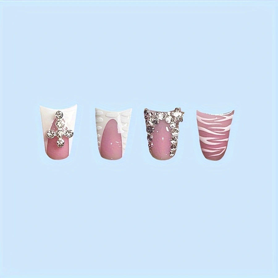 Decorative Press-On Nail Art Set with Gemstone Accents Stornfield