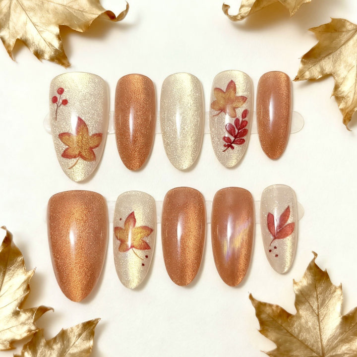 Autumn-Inspired Press-On Nail Art Set