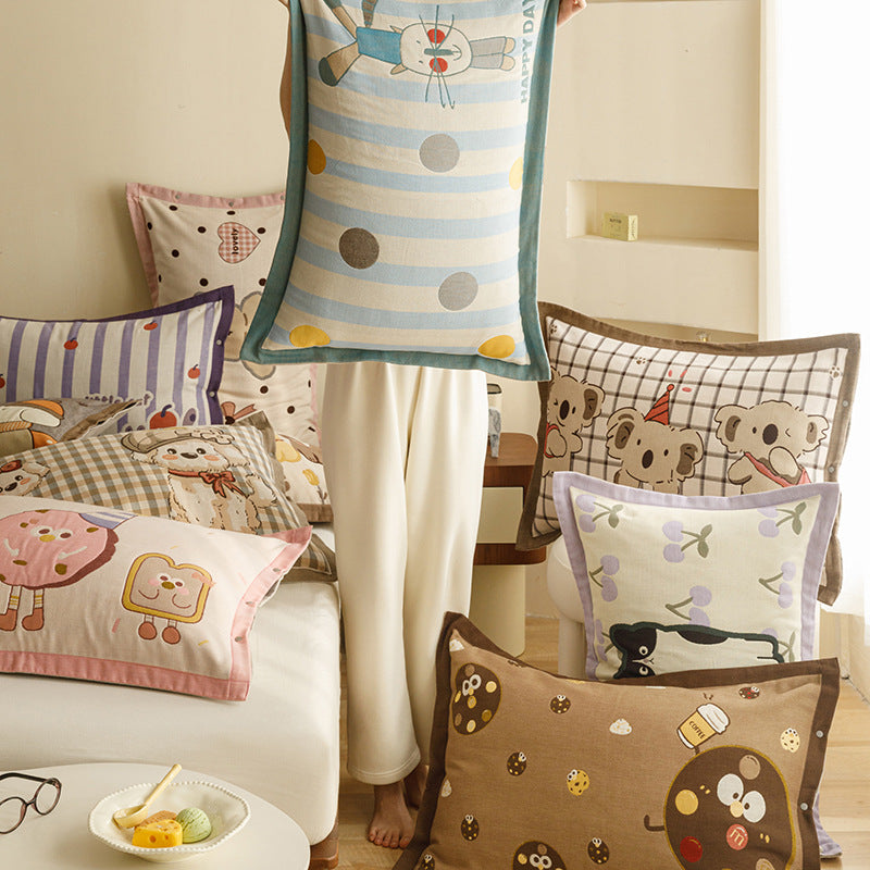Children's and Youth Pillowcase Set with Cute Pet Design, Heart Print and Button Closure