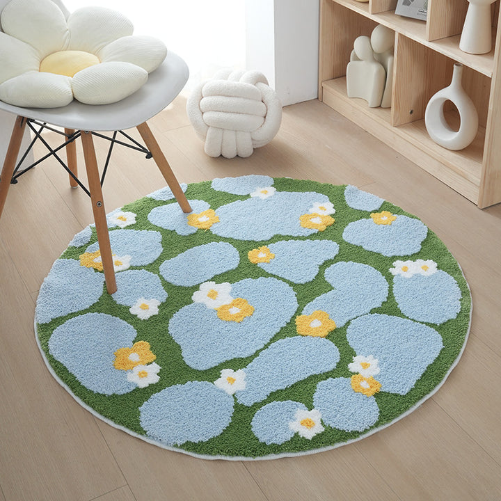 Floral Design Plush Round Rug