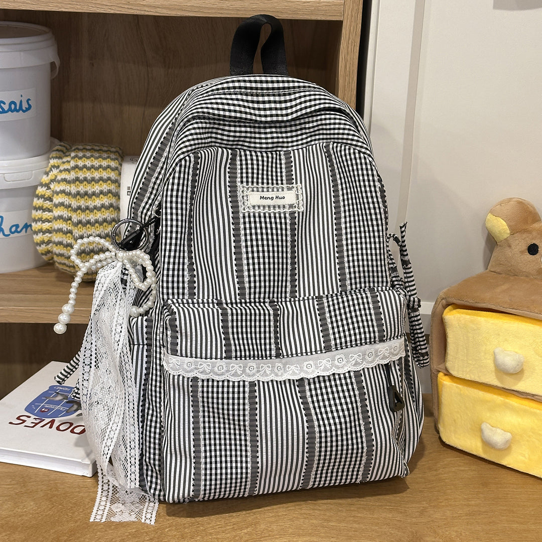 Striped Casual Backpack with Decorative Lace Stornfield