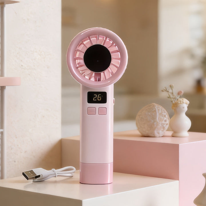 Women Portable Handheld Fan with Digital Temperature Display Stornfield