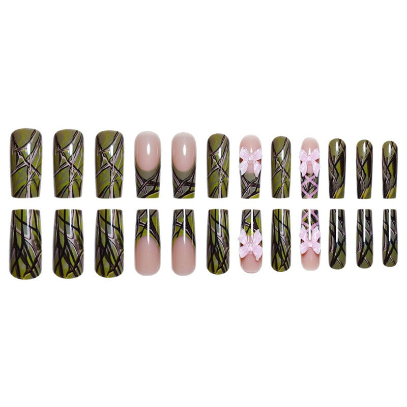 Decorative Long Press-On Nail Art with Bow Accents Stornfield