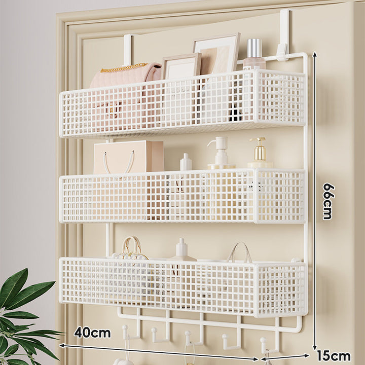 Over-Door Double-Tier Grid Hanging Storage Basket