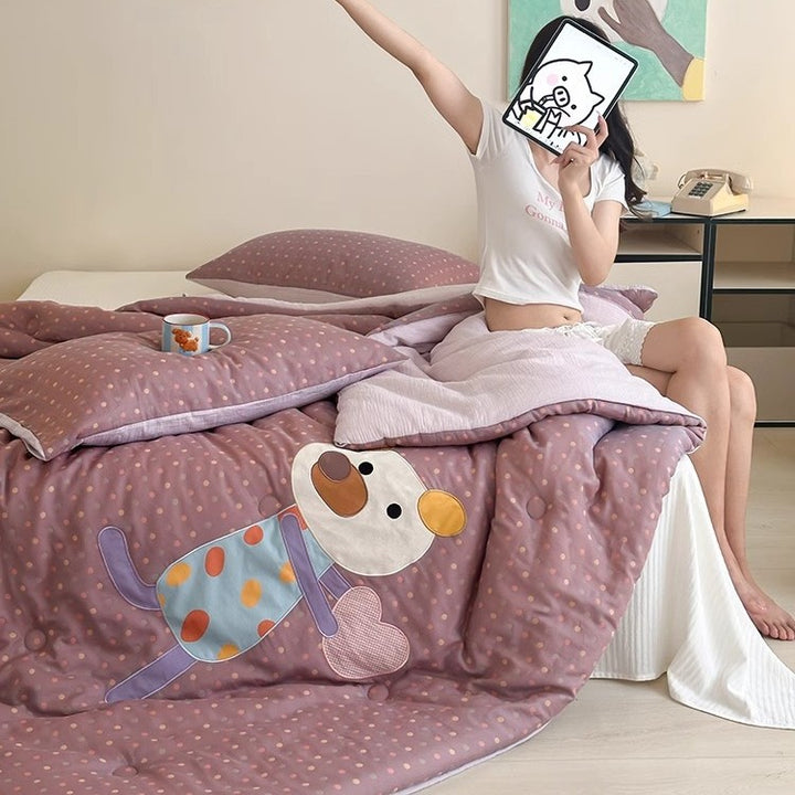 Reversible Duvet Cover Set with Appliqué Bunny Corner and Brushed Microfiber
