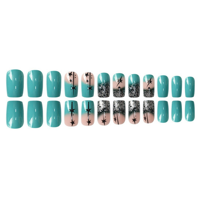 Artistic Gradient Press-On Nail Set with Star Design Stornfield