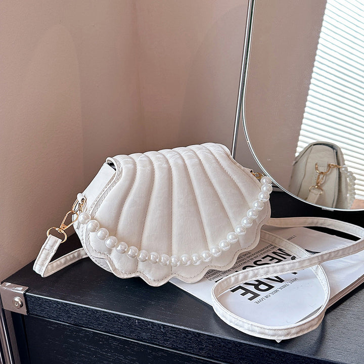 Pearl-Appliquéd Shell Design Crossbody Bag