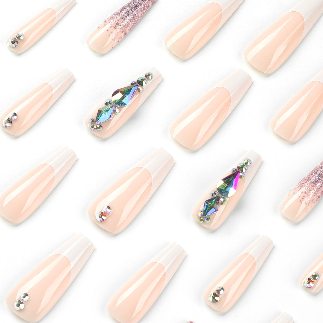Artful Nail Extensions with Glitter and Rhinestone Accents Stornfield
