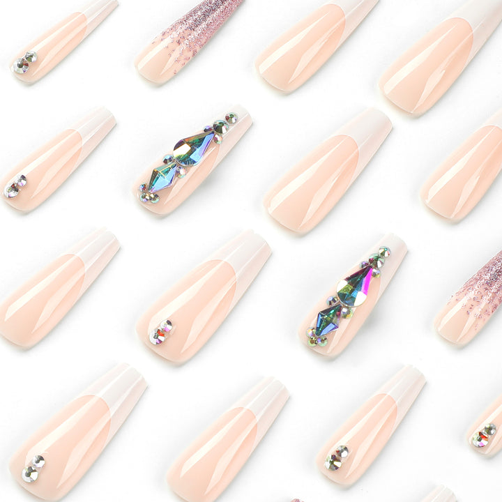 Artful Nail Extensions with Glitter and Rhinestone Accents Stornfield